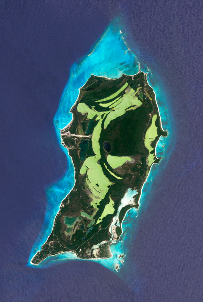 San Salvador Island: Jesse Allen and Robert Simmon - NASA Earth Observatory Image
