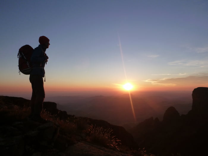 Fiona enjoys sunrise near Mafadi Image