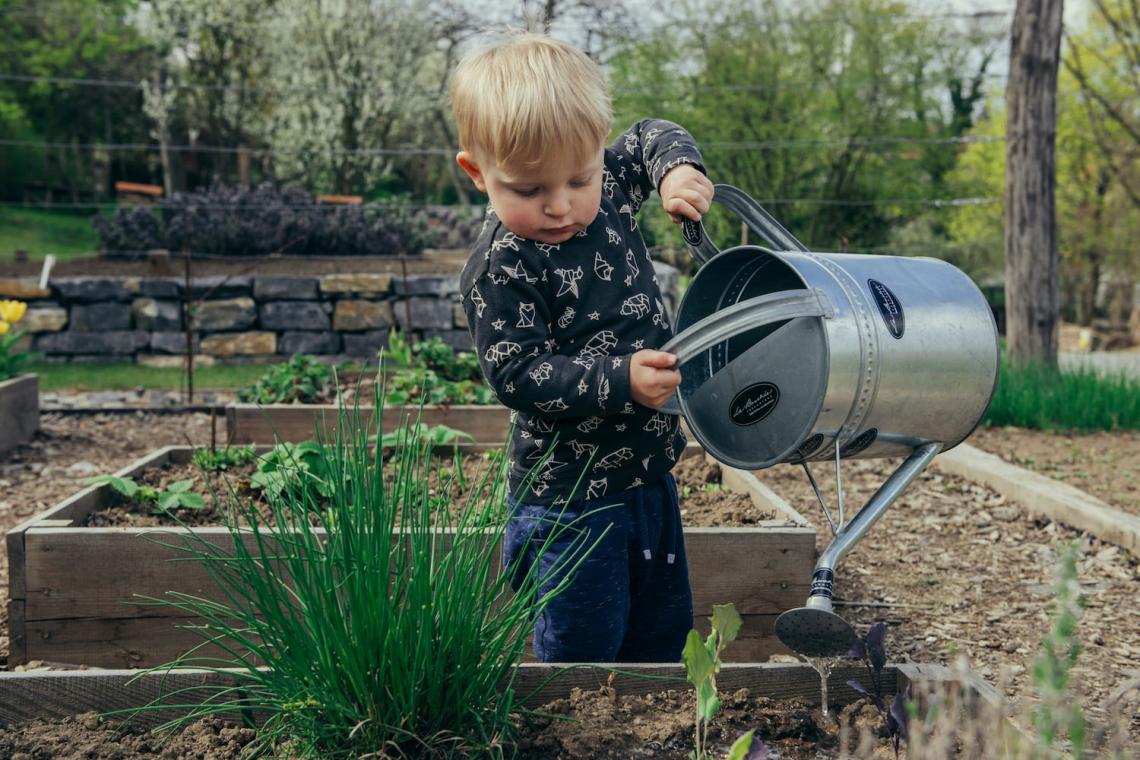 kid in the gardening