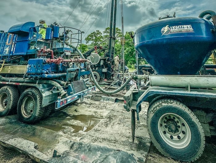 Equipment being used to assist when plugging wells